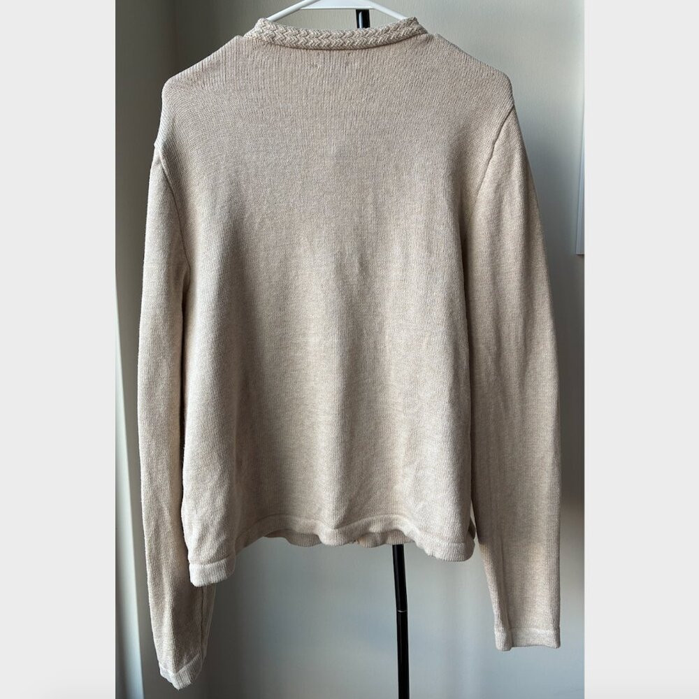 J. Crew Cream/Tan Cotton-Blend Cardigan Sweater Lady Jacket w/ Gold Buttons - L - Picture 5 of 12